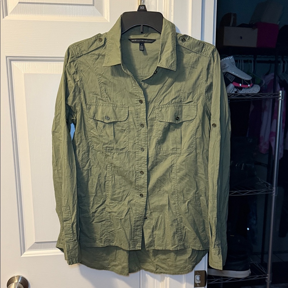 White House Black Market Womens Button Down Shirt Sz 8 Army Green!